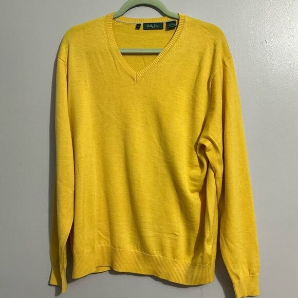 Bobby Jones Yellow V-Neck Extra Fine Merino Wool Sweater Men's Size M - Picture 1 of 6